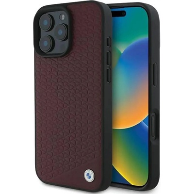 BMW Sign Leather Diamond Metal Logo MagSafe Case за iPhone 16 Pro Max - червен (3666339323271)