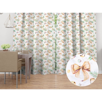 Biante Vianočný dekoračný záves PML-039 Banky a zvončeky 145x220 cm