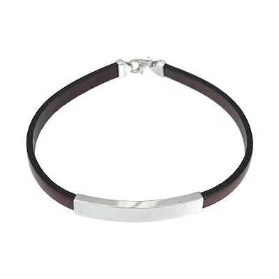INFINITYSILVER Kožený hnědý náramek se stříbrnou hladkou destičkou SB15444721