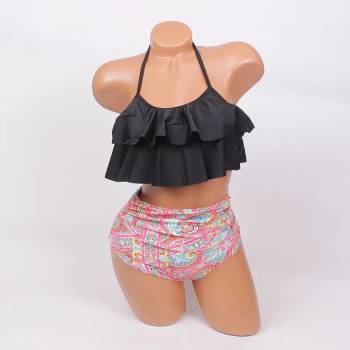 Image 1 of Бански в черно и цветен десен с орнаменти