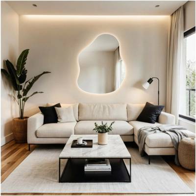 Alfaram Zrcadlo s organickým tvarem s podsvícením STONE LED 80x103