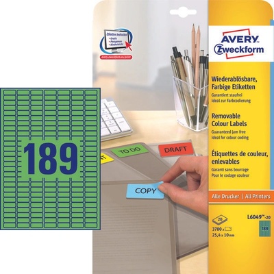 Avery Zweckform Mini etikety 20 listů zelené 25,4 x 10 mm L6049-20