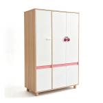 Ginger Home Детски трикрилен гардероб cherry, с рафтове, лост за закачалки и 6 врати, бяло, розово и натурално дърво, 120х60х180 см
