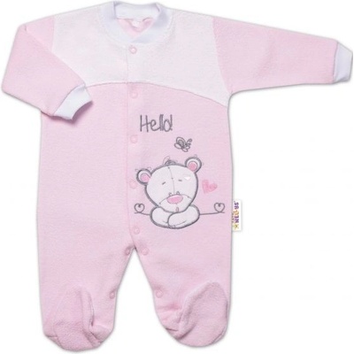 Baby Nellys Kojenecký overal froté Medvídek Hello růžový