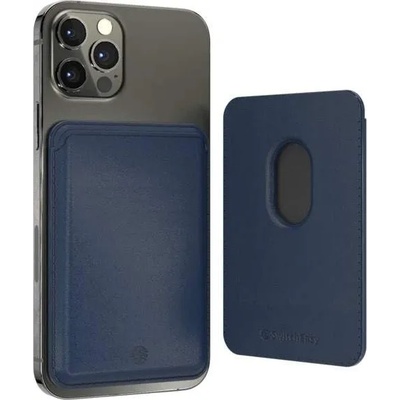 SwitchEasy MagWallet Leather Card Holder with MagSafe - кожен портфейл (джоб) за прикрепяне към iPhone с MagSafe (тъмносин)