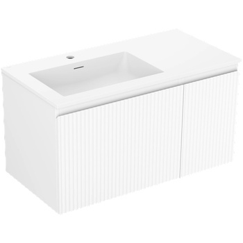 Mexen Rivel 90 см баня шкаф с мивка Otis лява, 1S, 1D, нагъвани, бял мат - 91A23-09047-3-BBFF01-W18L01 (91A23-09047-3-BBFF01-W18L01)