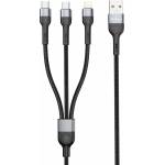 DeTech Кабел DeTech DE-52UCL, USB A(м) към 2х USB C(м), Lightning(м), 1. m, черен