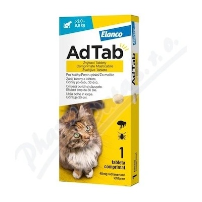 AdTab 48 mg žuvacie tablety pre mačky 2-8 kg 1 tbl