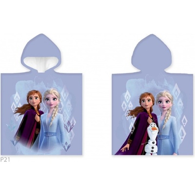 Carbotex Detské dievčenské plážové pončo osuška s kapucňou Ľadové kráľovstvo Frozen motív Anna a Elsa 50 x 110 cm