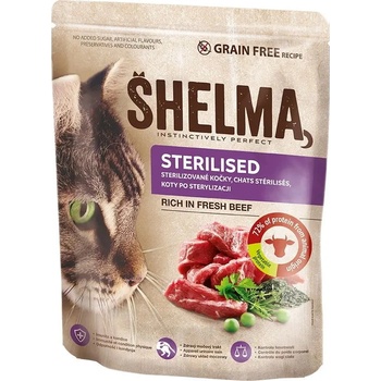 SHELMA bezobilné granule STERILE s čerstvým hovězím pro dospělé kočky 1,4 kg