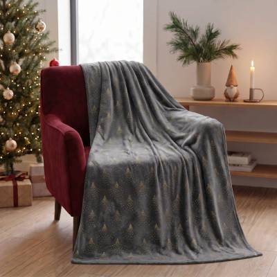 BBK vánoční deka z mikrovlákna SHINY TREE šedá mall VO 150x200