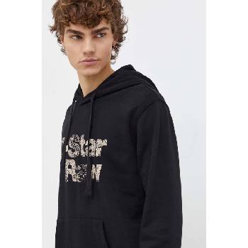 G-Star RAW Памучен суичър G-Star Raw в черно с качулка с принт (D24664.D390)