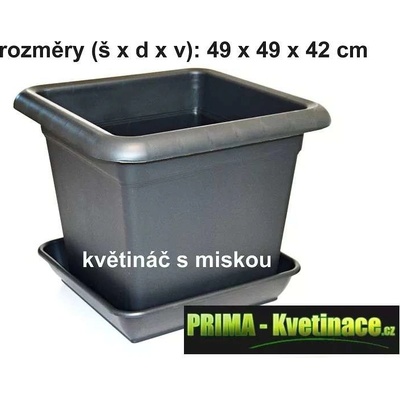 PLASTKON Plastový hranatý květináč 50×50 cm s miskou – antracit