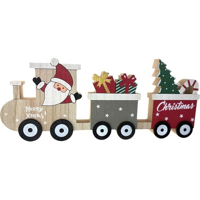 Euro Habitat Vánoční dekorace vláček 30 cm - Santa, dárky a stromeček, dřevěná dekorace na postavení – Hledejceny.cz