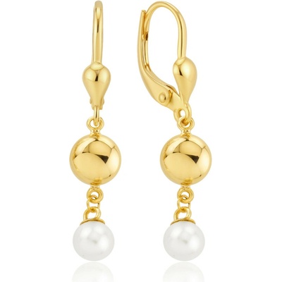 MINET JMG0305WGE00 - Zlaté náušnice krúžky s guličkou a perlami Au 585/1000 2,35g