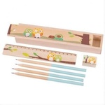 Bigjigs Toys - Дървен моливник с моливи, линия и острилка - Два варианта (BJ233)