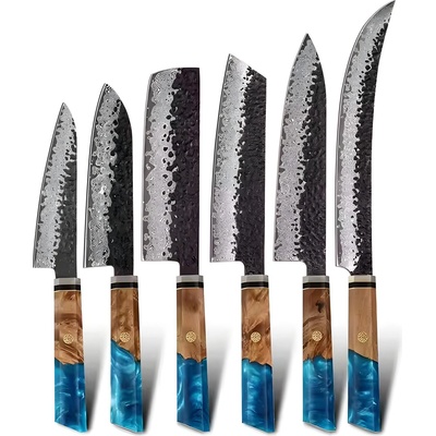 HARAHU Комплект кухненски ножове дамаск ai-37546 - Син kp37546 (ai-37546)