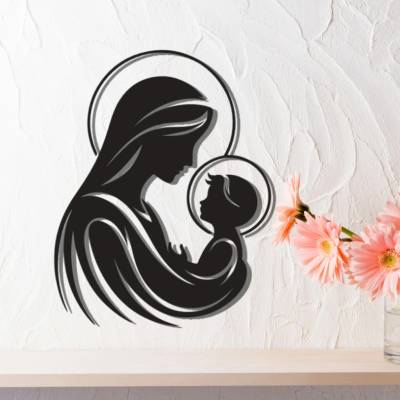 Karls DESIGN Drevený obraz na stenu Panna Mária s Ježiškom - 50cm