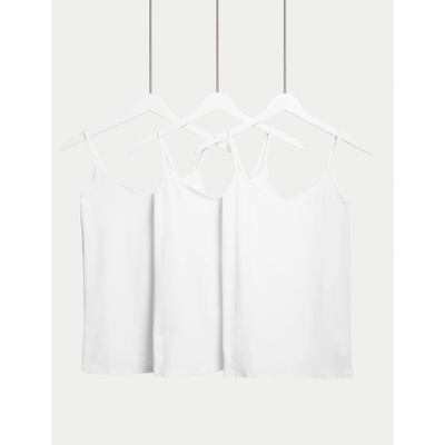 Marks & Spencer Потник с презрамки с висок дял памук, 3 бр. Marks & Spencer бял Marks & Spencer | Byal | ЖЕНИ | 6