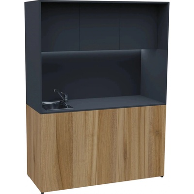 KUCH - CUBE PLUS 3 kuchyňka, vybavení - dřez + baterie, 2000x1480x600 mm, LED osvětlení, dvířka, ořech světlý/antracit