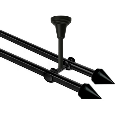 OK-GarnýžeCZ Garnýž kovová dvouřadá 16mm Hrot Double černá 320 cm do stropu / na tunýlek - bez kroužků