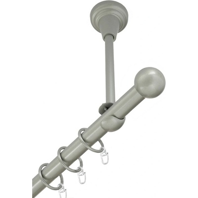 OK-GarnýžeCZ Garnýž kovová jednořadá 16mm Koule stříbrná mat 180 cm do stropu / kroužky s háčkem