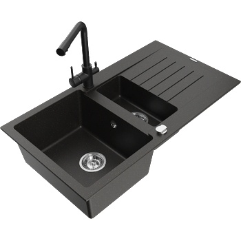Mexen Matias гранитна мивка с 1, 5 камери с отцедник и кухненски смесител Duero, (6502-75-671600-70)