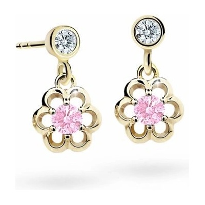 Danfil detské náušnice kvetiny C1947 zo žltého zlata pink puzeta