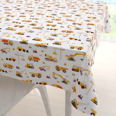 Biante Dětský bavlna ubrus Sandra SA-081 Nákladní auta a bagry na bílém 90x90 cm