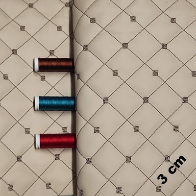 Ekokoža MIX 3x3 cm, farba béžová prešívaná hnědými niťami, metráž 145 cm