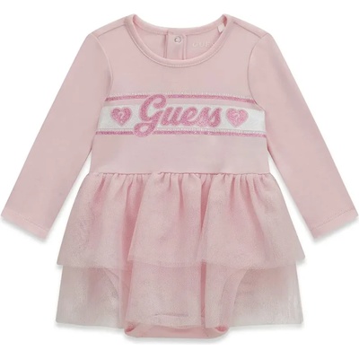 Guess Боди рокля за новородено момиче в розов цвят с тюл и надпис Guess