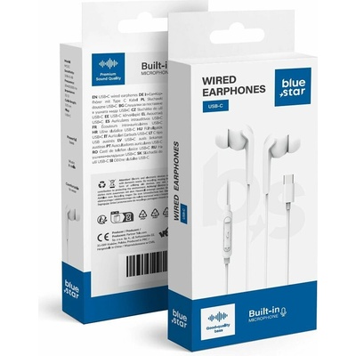 Blue Star Wire Earphones Type C With Microphone M15C 1,2 M White