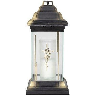 Lampa hřbitovní KŘÍŽ RŮŽE skleněná bílá 115g 14x14x31cm