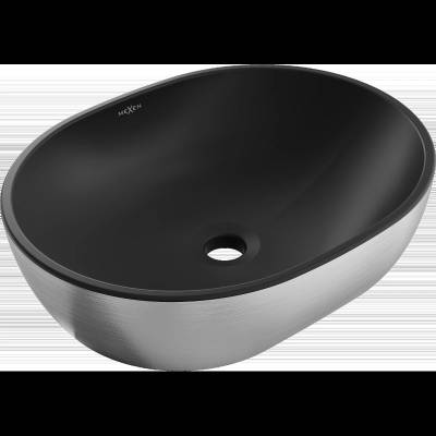 Viki умивалник за поставяне върху плот 48 x 35 cm, черен мат/сребърен дизайн линии - 21054873 (21054873)