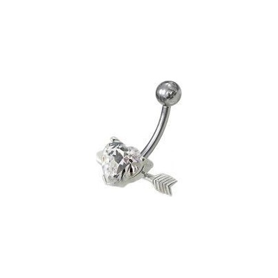 S4U Stříbrný piercing do pupíku srdíčko probodnuté (čirá) BP01020-C