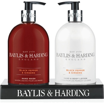 Baylis & Harding Černý pepř a Ženšen tekuté mydlo 500 ml + mlieko na ruky 500 ml darčeková sada