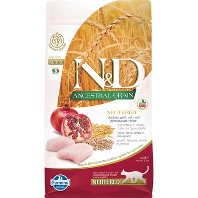N&D Low Grain kočka Neutered Chicken & Pomegranate 1,5 kg