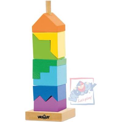 WOODY DŘEVO VĚŽ navlékací 26cm skládací hlavolam
