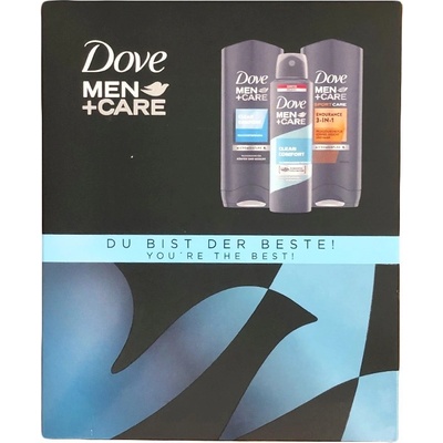 Dove Men+ Care Clean Comfort sprchový gél 250 ml + deospray 150 ml + Endurance sprchový gél 250 ml darčeková sada