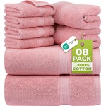 Utopia Towels 8 Piece Premium Towel Set, 2 Bath Towels, 2 Hand Towels and 4 Face Cloths, 600gsm 100% Ring-spun Cotton, Gym, Hotel and Spa (Dusky Pink) - UT0877 (UT0877)