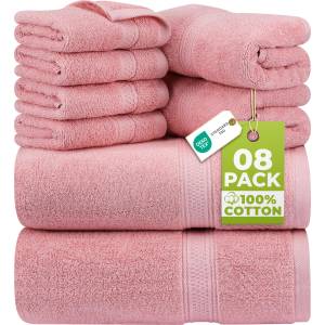 Utopia Towels 8 Piece Premium Towel Set, 2 Bath Towels, 2 Hand Towels and 4 Face Cloths, 600gsm 100% Ring-spun Cotton, Gym, Hotel and Spa (Dusky Pink) - UT0877 (UT0877)