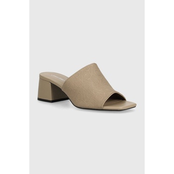 Calvin Klein Чехли Calvin Klein HEEL MULE 45 MONOCQ в бежово с дебел ток HW0HW01936 (HW0HW01936)