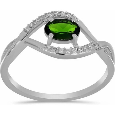Nefertitis Prsten stříbrný s broušeným chromdiopsidem a zirkony 029337 DIO