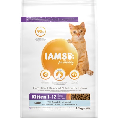 Iams 10% намаление! 10 кг IAMS for Vitality суха храна за котки на специална цена! - Kitten с морска риба