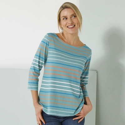 Blancheporte Prúžkované tričko s 3/4 rukávmi tyrkysová koralová