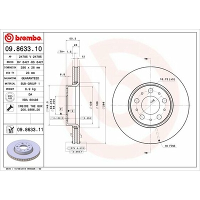 BREMBO brzdový kotúč 09.8633.11, súprava 2 ks