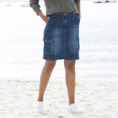 Cargo džínsová sukňa s vreckami modrá