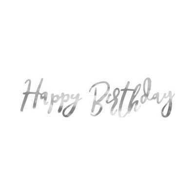 Baner Happy Birthday strieborný 16 5 x 62 cm