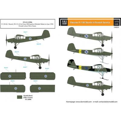 Tamiya S.B.S. Model Fieseler Fi-156 Storch Finnish Air Force Decals for 1:48
