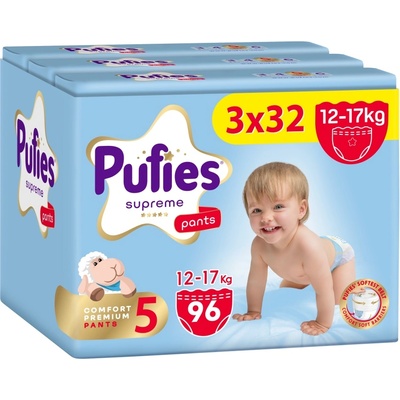 pufies Пелени гащи Pufies Supreme - Размер 5 Junior, 96 броя, 12-17 kg, 3 x Value Pack (54000279)